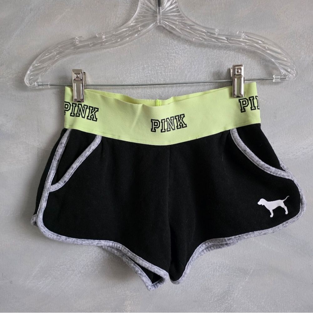 Victoria's Secret PINK Varsity Mini Shorts black Neon waistband Sz XS